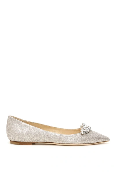 Shop Jimmy Choo Romy Crystal Embellished Flat Shoes In Silver