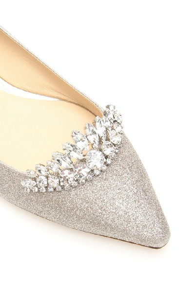 Shop Jimmy Choo Romy Crystal Embellished Flat Shoes In Silver