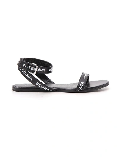 Shop Balenciaga Logo Print Heel Strap Sandals In Black