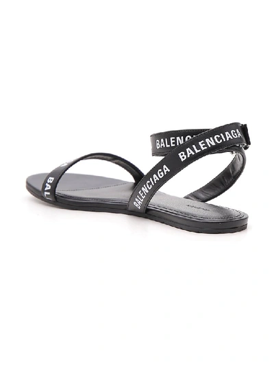 Shop Balenciaga Logo Print Heel Strap Sandals In Black