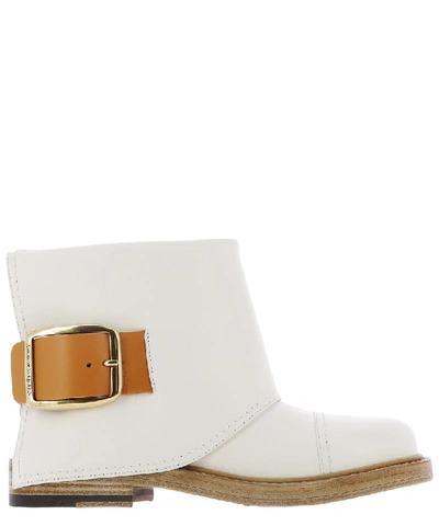 Shop Alexander Mcqueen Buckle Detail Ankle Boots In White