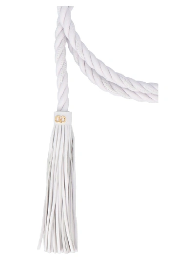 Shop Valentino Vlogo Tassel Braided Belt In White