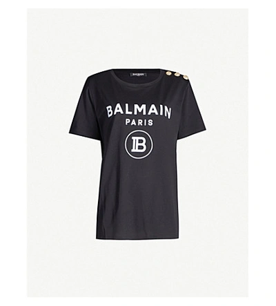 Shop Balmain Logo-print Cotton-jersey T-shirt In Noir/blanc
