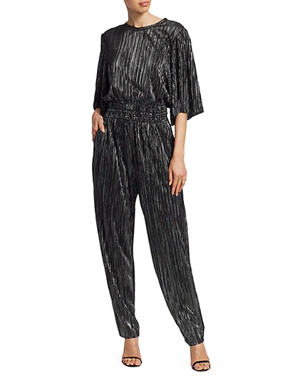 Shop Iro Chimbote Metallic Pleated Popover Jumpsuit In Black Silver