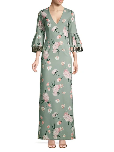Shop Sachin & Babi Floral Tower Gown In Olive