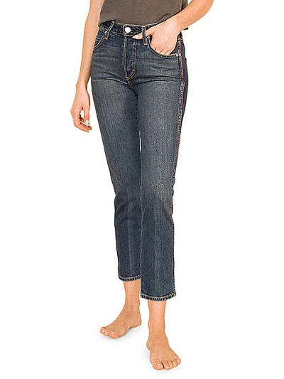 Shop Amo Babe Side-piping Cropped Slim Straight Jeans In Dark Vintage