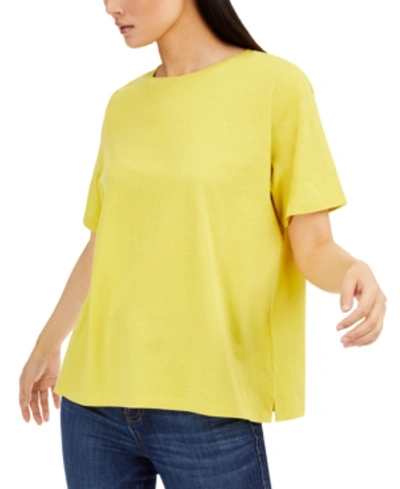 Shop Eileen Fisher Cotton T-shirt, Regular & Petite Sizes In Yarow