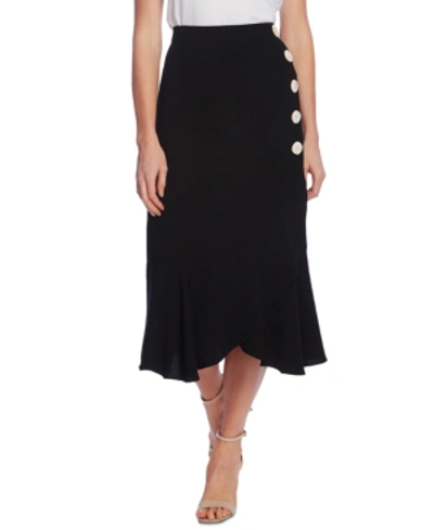 Shop Vince Camuto Ruffled-hem Asymmetrical Button-front Twill Skirt In Rich Black