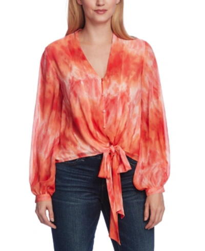 Shop Vince Camuto Printed Tie-waist Blouse In Bright Ladybug