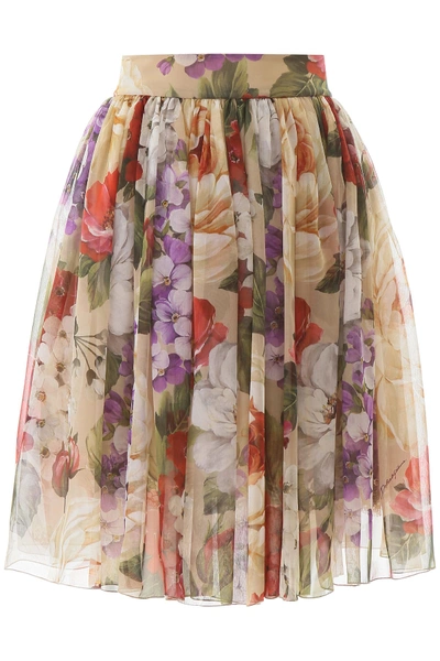 Shop Dolce & Gabbana Floral Chiffon Skirt In Fiori Beige Fdo Kaki (beige)