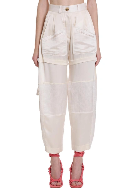 Shop Lanvin Pants In Beige Silk
