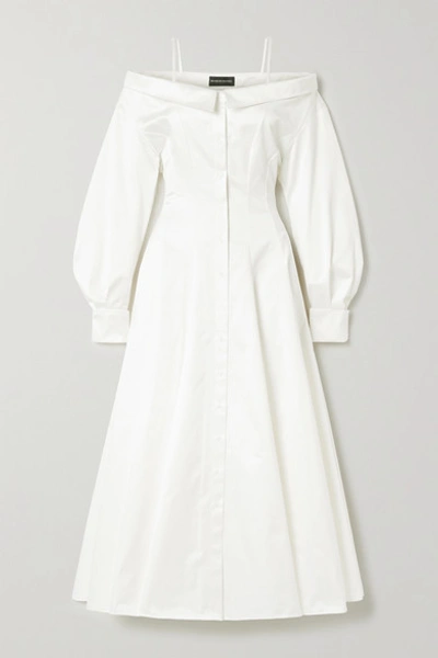 Shop Brandon Maxwell Cold-shoulder Cotton Midi Shirt Dress In White
