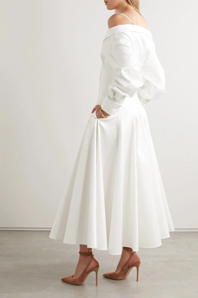 Shop Brandon Maxwell Cold-shoulder Cotton Midi Shirt Dress In White