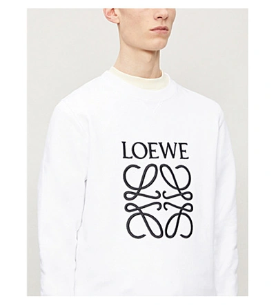 Shop Loewe Anagram Logo-embroidered Cotton-jersey Sweatshirt In White