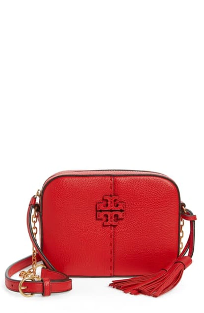 Shop Tory Burch Mcgraw Leather Camera Bag In Brilliant Red