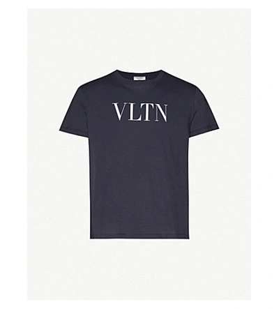 Shop Valentino Logo-print Cotton-jersey T-shirt In Navy White