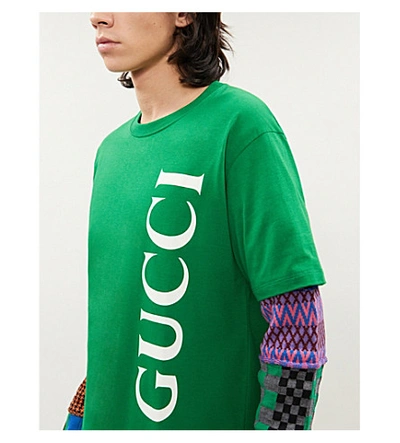 Shop Gucci Logo-print Cotton-jersey T-shirt In Yard White