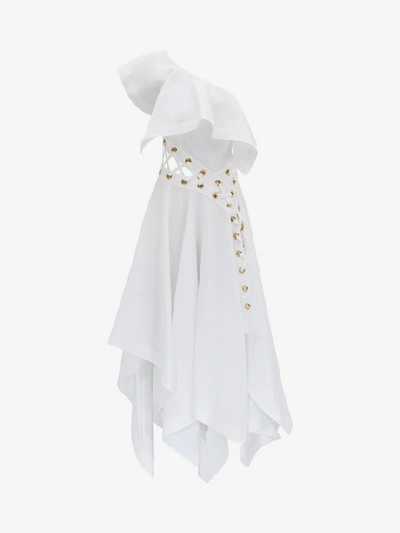 Shop Alexander Mcqueen Eyelet Slash Ruffle Dress In White