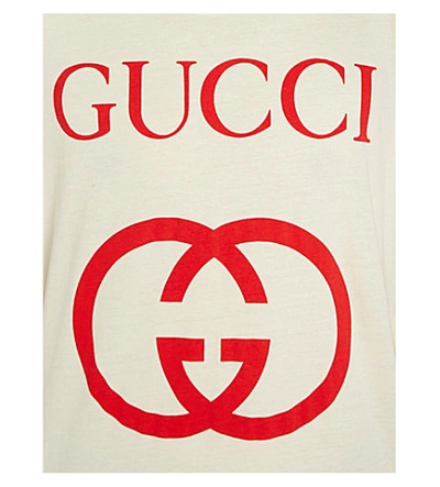 Shop Gucci Logo-print Cotton-jersey T-shirt In White Red
