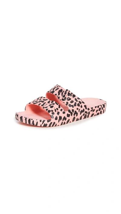 Shop Freedom Moses Two Band Slides In Leo/pink Martini