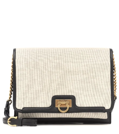 Shop Ferragamo Trifolio Small Canvas Shoulder Bag In Neutrals