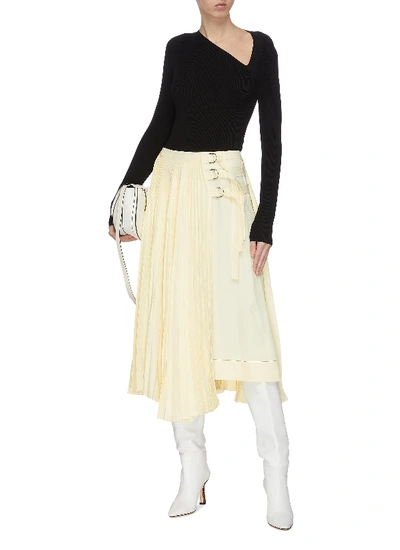 Shop Proenza Schouler Pleated Buckle Midi Skirt In Yellow