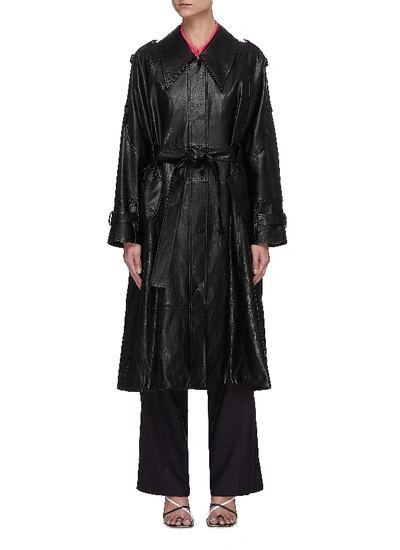 Shop Low Classic Drawstring Hem Leather Coat In Black