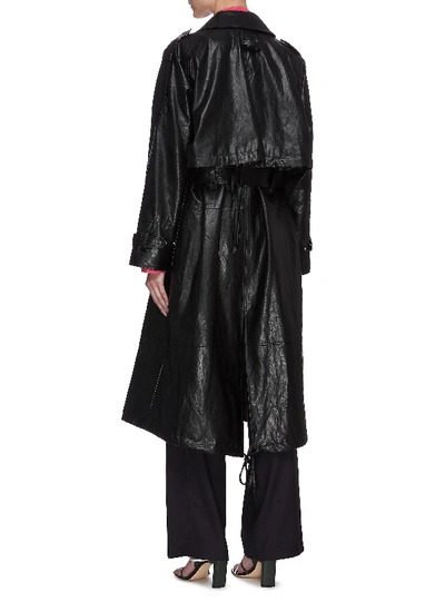 Shop Low Classic Drawstring Hem Leather Coat In Black