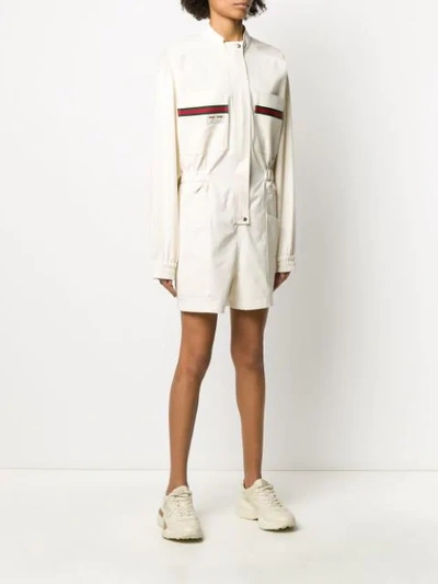 Shop Gucci Web Logo Patch Playsuit In Neutrals