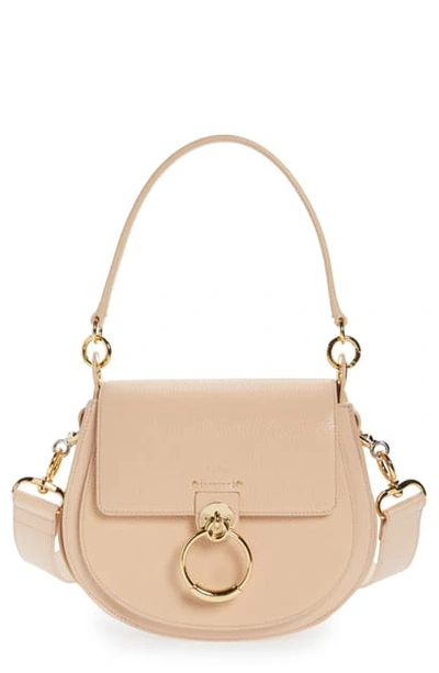 Shop Chloé Large Tess Grained Lambskin Leather Shoulder Bag In Delicate Pink