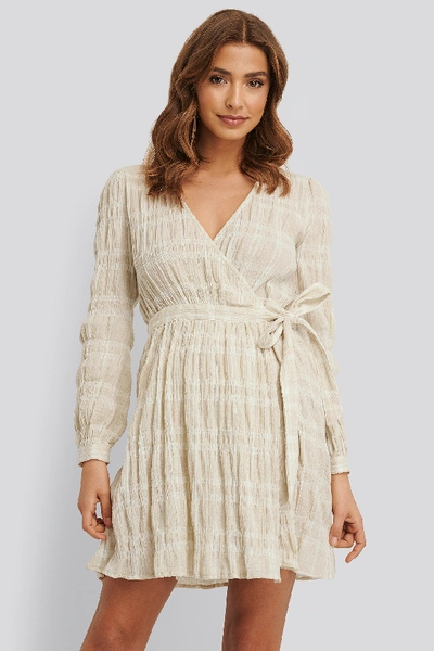 Shop Buonalima X Na-kd Linen Overlap Dress - Multicolor In Beige/white