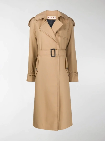 Shop Marni Belted Trench Coat In Brown