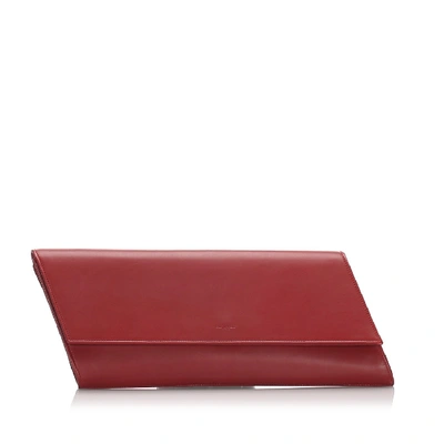 Pre-owned Ysl Leather Diagonale Clutch Bag In Burgundy