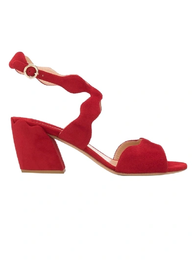 Shop Chloé Red Scalloped Strap Sandals