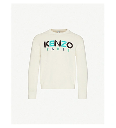 Shop Kenzo Paris Crewneck Cotton-knit Jumper In Ecru