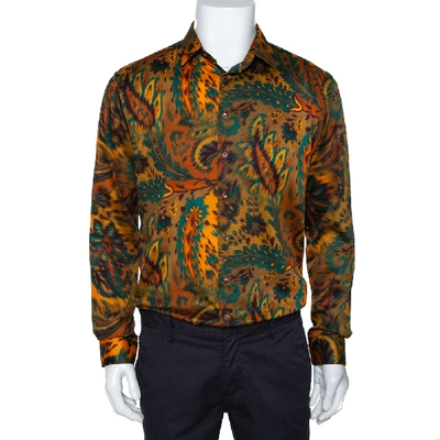 Pre-owned Etro Mustard Orange Cotton Exploded Paisley Print Button Front Shirt L
