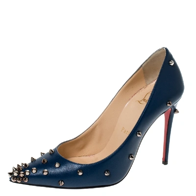 Pre-owned Christian Louboutin Blue Leather Degraspike Pointed Toe Pumps Size 35