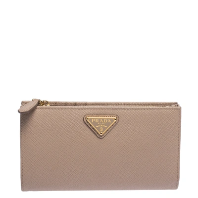 Pre-owned Prada Beige Leather Snap Continental Wallet