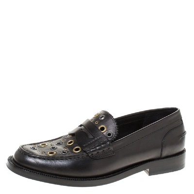 Pre-owned Burberry Black Leather Bedmont Eyelet Detail Penny Loafers Size 37