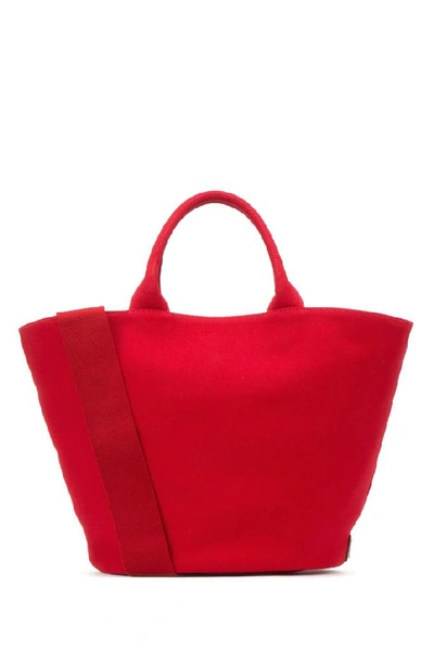 Shop Prada Logo Canvas Tote Bag In Red