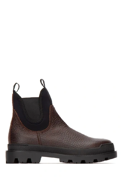 Shop Prada Contrast Panelled Boots In Brown