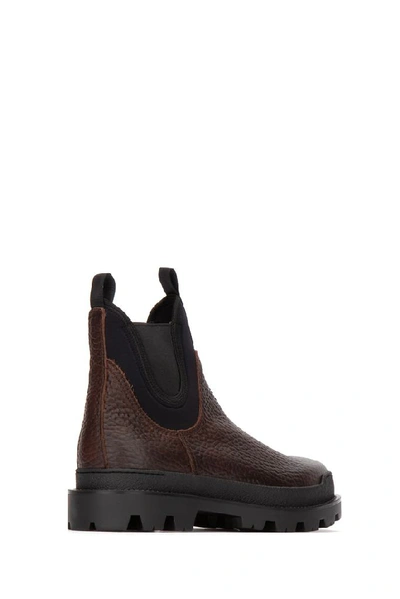 Shop Prada Contrast Panelled Boots In Brown
