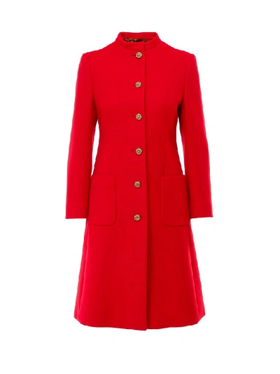 Shop Gucci Horsebit Front Buttoned Fastening Coat In Red