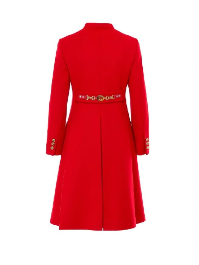 Shop Gucci Horsebit Front Buttoned Fastening Coat In Red