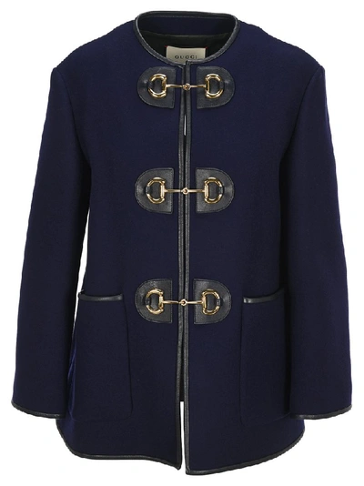 Shop Gucci Horsebit Coat In Navy