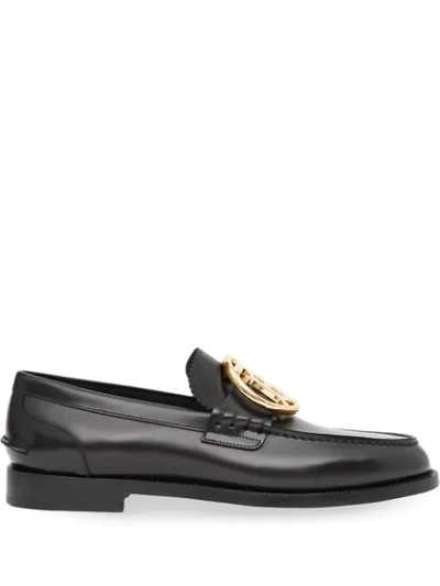 Shop Burberry Monogram Leather Loafers In Black