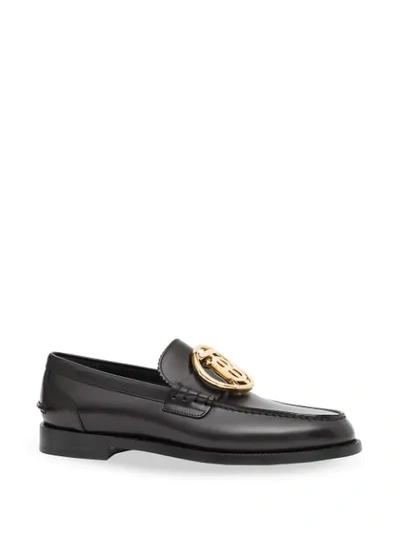Shop Burberry Monogram Leather Loafers In Black
