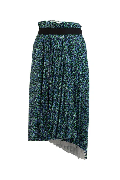 Shop Balenciaga Floral Pleated Asymmetric Midi Skirt In Multi