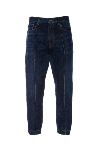 Shop Prada Cropped Baggy Fitted Jeans In Blue