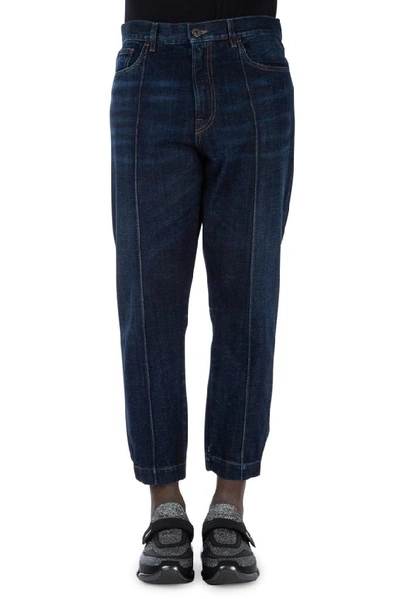 Shop Prada Cropped Baggy Fitted Jeans In Blue